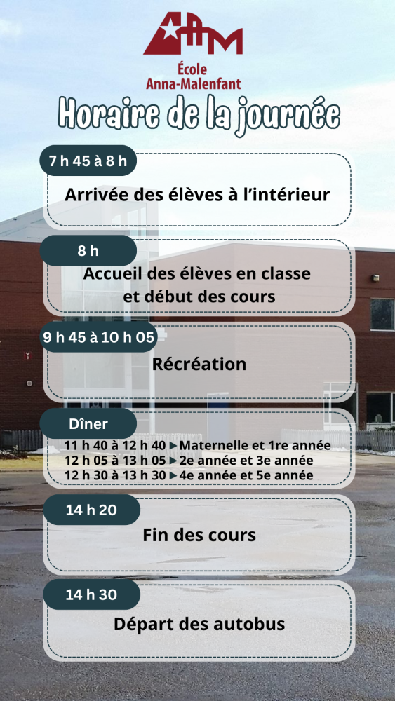 Horaire de la journée 2026 2027