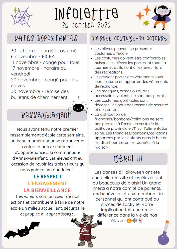Infolettre - 25 octobre 2026