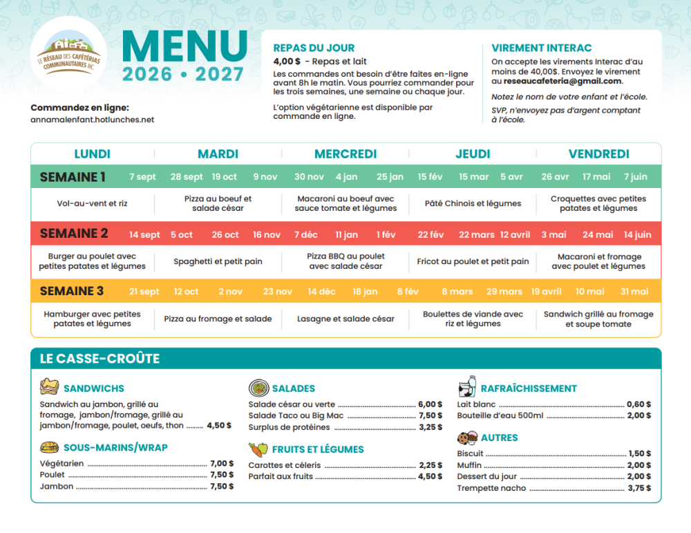 Menu 2026 2027